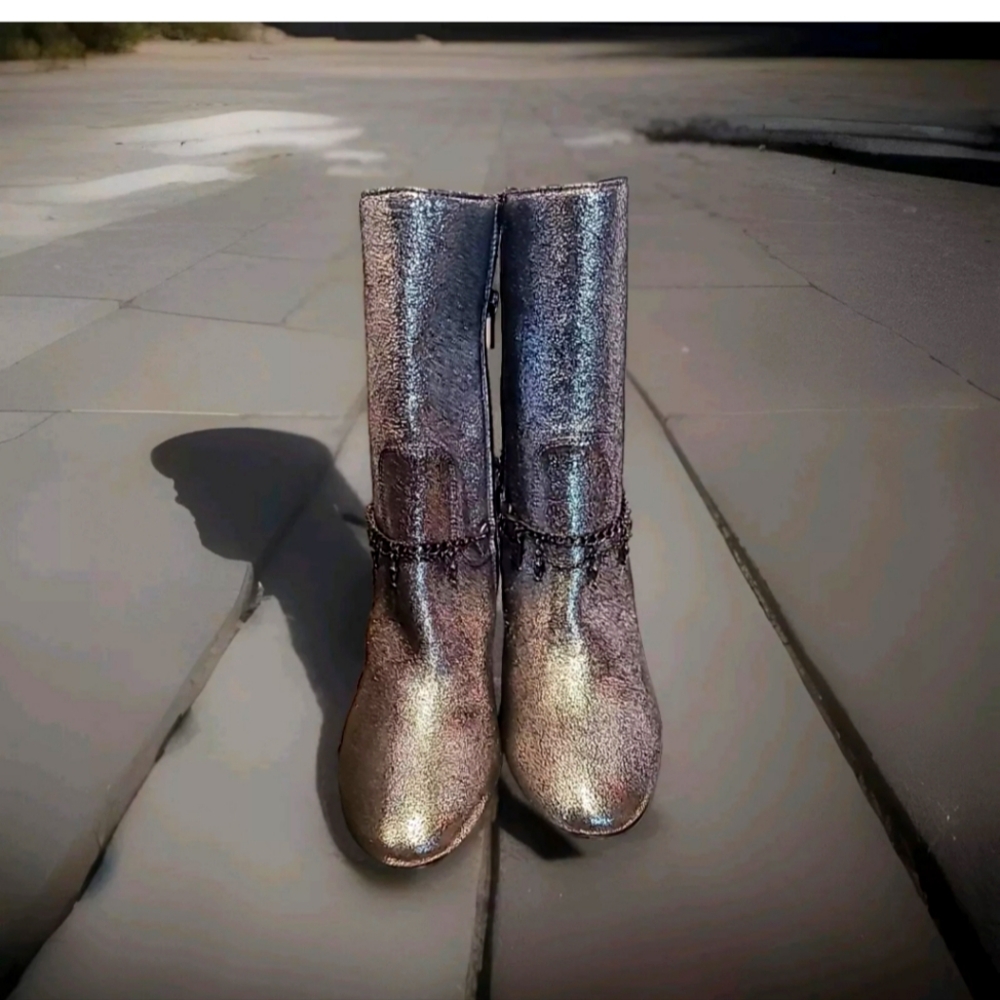 New Pinko Jeans ankle boots Silver Vero Cumo Made in Italy size 8.5 in US womans